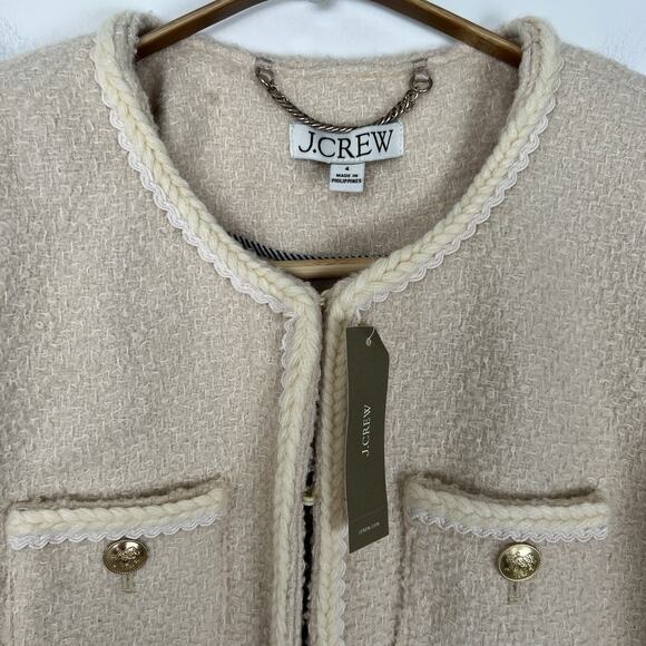 NWT J Crew Women's Size 4 Ivory Long Lady jacket Wool Blend Tweed Boucle BM556 - Picture 4 of 16